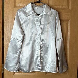 Silver button down with bell sleeves
